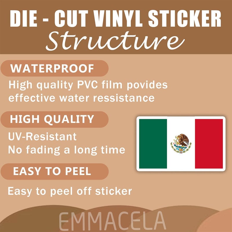 EMMACELA (3PCS) Mexico Flag stickers, Countries Flag Stickers - Waterproof Vinyl Decals For Laptops, Tumblers, Water Bottles, Books, Scrapbooks, Size 3 X 1.8 Inch - Image 3